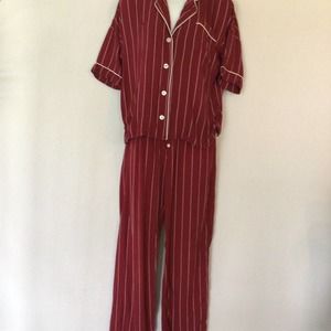 PJ Salvage 2 Piece Pajama Burgundy Red Short Sleeve Pocket Size Extra Small